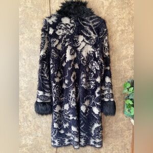 Black Rivet Faux Fur Collar Duster Cardigan Sweater Size Small Jacket Black Med